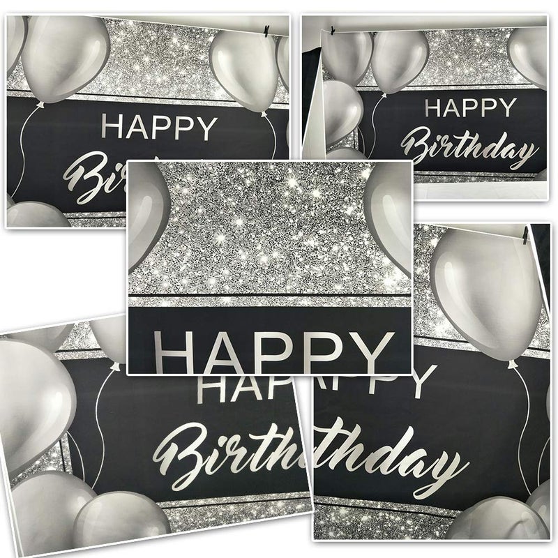 Laeacco Happy Birthday Backdrop 10x8ft Black and Silver Glitter Vinyl Birthday Party Decoration - Image 3